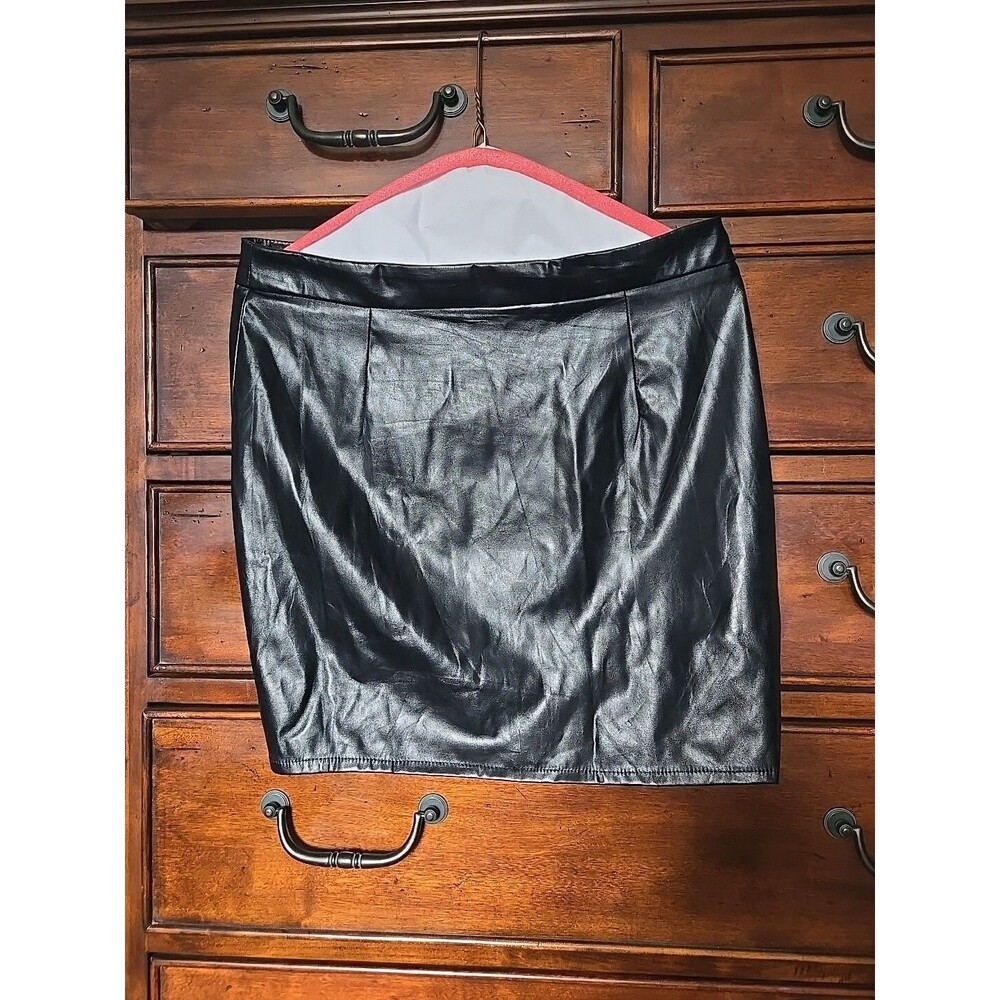 Goth Punk Stretch PVC Fauz Leather Full Slit Slant Zipper Lace Mini Skirt sz L